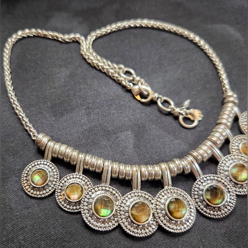 Vintage Lucky Brad Silverton Multi-Disc Abalone Look Statement Necklace - Picture 4 of 9